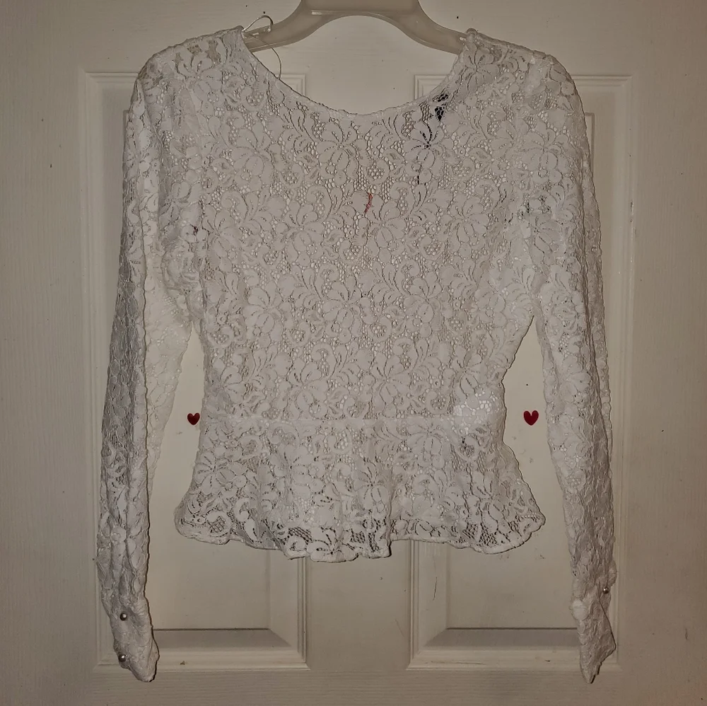 5 for $25 | NWOT Zara Lace Peplum Long Sleeve Sheer Blouse *Missing A Button